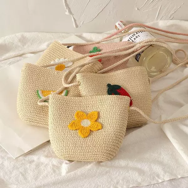 Bag Spring and Summer Princess Key Coin Purse Hand-Woven Children's Bag Mini Fruit Zipper Bag Crossbody Bag