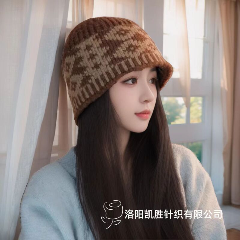 国境を越えたレトロな菱格ニット毛糸帽女性冬の韓国版の大頭囲は顔が小さい保温防寒包頭帽子である|undefined