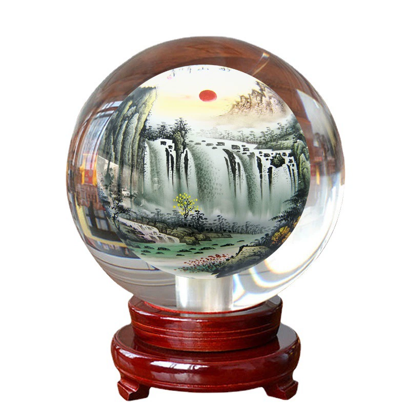 Inlaid crystal ball landscape welcoming pine TV cabinet desk ornament Welcoming Pine Eight Steeds painting home decor ornament