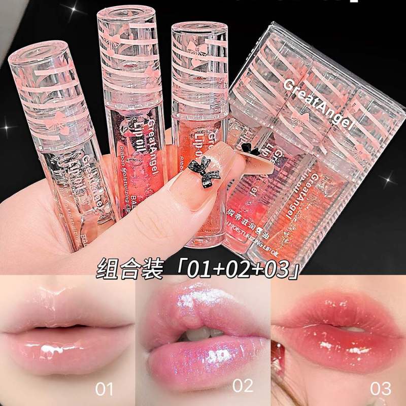 GreatAngel Ballet Ribbon Lip Oil con brillo fino, agua suave, maquillaje transfronterizo de labios de vidrio transparente