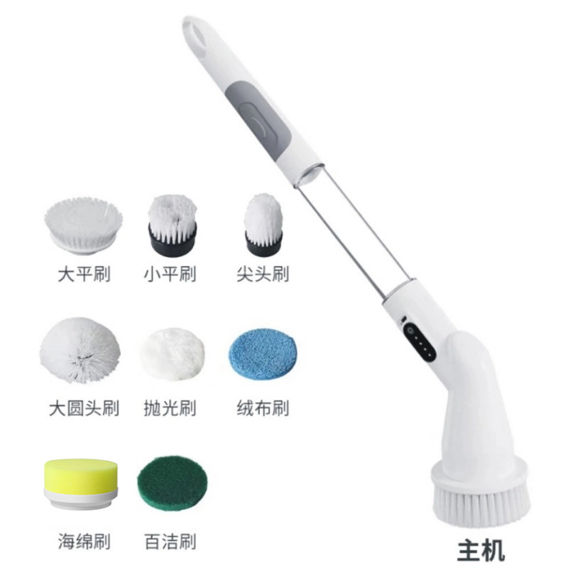 Cepillo de limpieza multifuncional eléctrico con mango largo para fregar el suelo y cepillar el artefacto de limpieza del inodoro de la cocina del baño doméstico con barra telescópica extendida