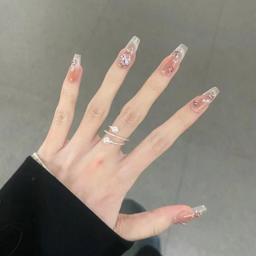 2026 blush largo desgaste de uñas falsas de alta sensibilidad desgaste manual de uñas pegatinas de uñas