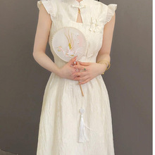 新中式改良旗袍白色小飞袖连衣裙女夏季高级感气质收腰显瘦长裙子