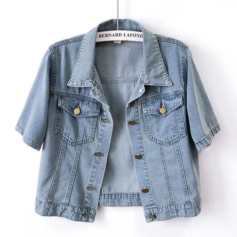 Versatile Casual High-End Light-Colored Denim Jacket 2026 Summer New Style Slimming and Age-Reducing Elegant Short-Sleeved Thin Style