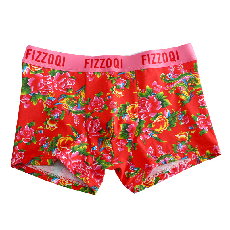 Pareja de hombres boxer triángulo de mujer pantalones de pijama de algodón cintura media noreste flor grande impresa ropa interior de moda transpirable pantalones de pijama de contracción del vientre