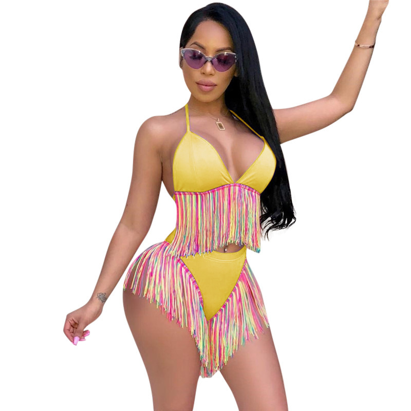YL9043 Europe And America Hot Selling Sexy Women's Clothing 2021 Amazon Hot Style Colorful Tassel Bikini Two-piece Swimsuit