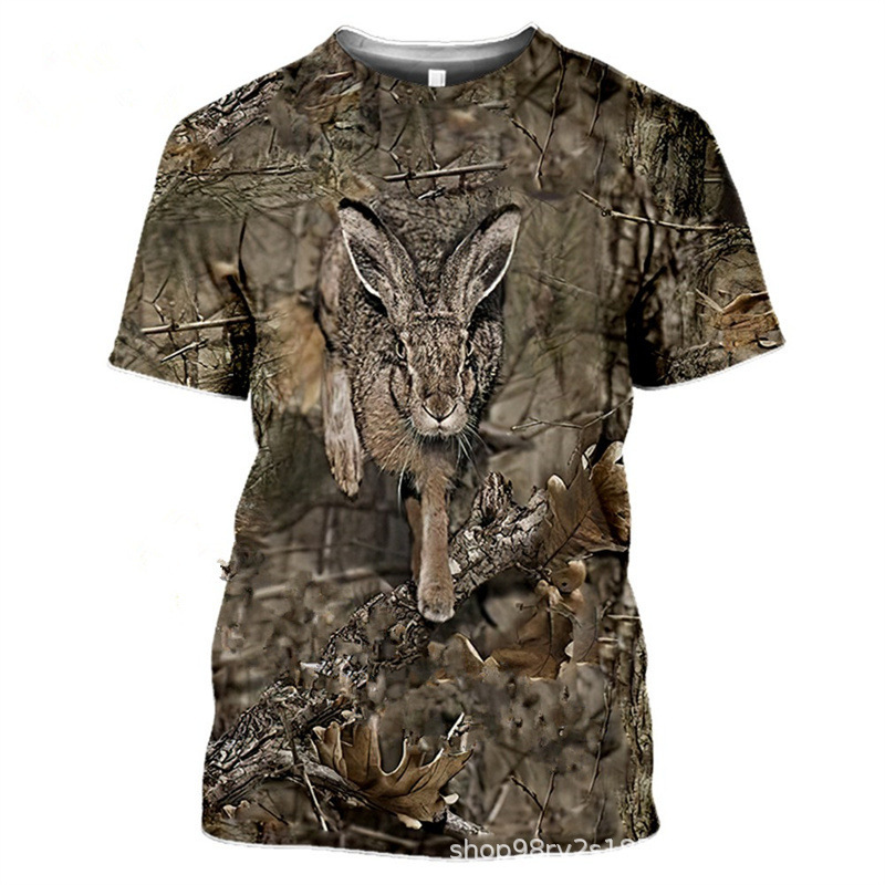 Deer Hare Hunting Camouflage T-Shirt Men's 3D Camouflage Wild Boar Rabbit Hunter Print T-Shirt Clothing Fun Short Sleeve