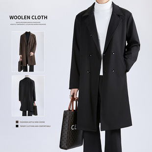 Korean Style Loose Suit Collar Windbreaker Men's Mid-length Handsome Autumn and Winter Coat Light Mature Style High-end Men's Coat