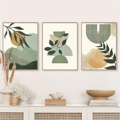 北歐綠色植物抽象幾何民宿客廳牆壁藝術裝飾帆布畫芯內框掛畫批發