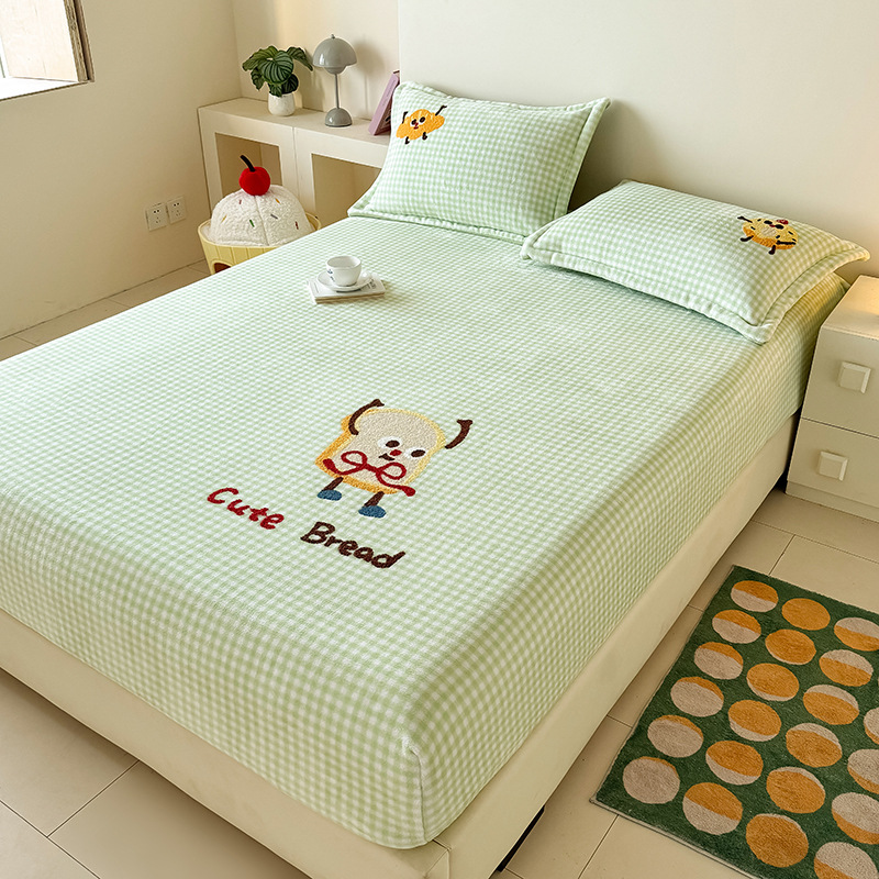 Category a Maternal and Infant Milk Velvet Waffle Towel Embroidered Quilted Bed Sheet Simmons Protective Cover Non-Slip Fully Enclosed Bed Cover