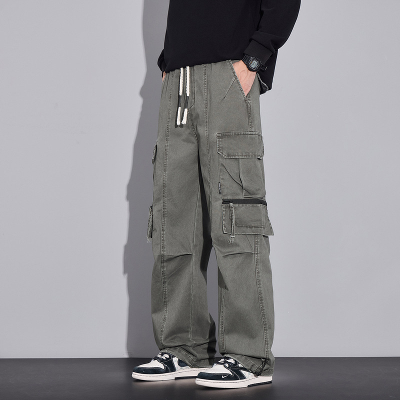 American Retro Trendy Brand Pure Cotton Work Casual Pants Men's Trendy Loose Wide-Leg Drape Elastic Waist Long Pants Men American Retro Trendy Brand Pure Cotton Work Casual Pants Men's Trendy Loose Wide-Leg Drape Elastic Waist Long Pants Men