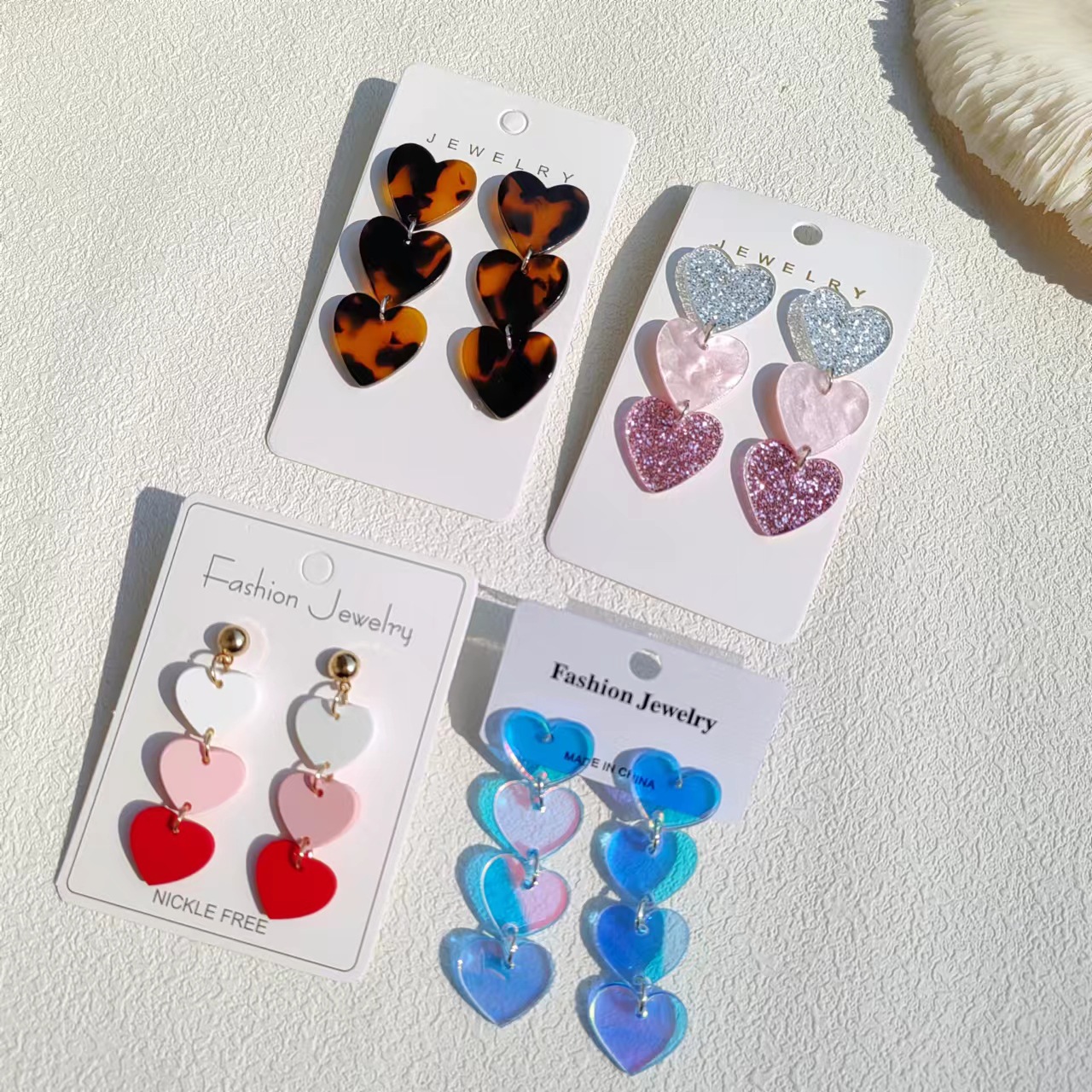 12g Weight 304 Stainless Steel Ear Needle Material 1 Pair Retro Heart Shape Arylic Drop Earrings