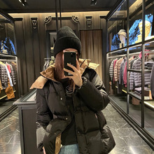 蒙家25ss 蒙家新款收腰女款撞色连帽蚂蚁腰显瘦中长款羽绒服外套