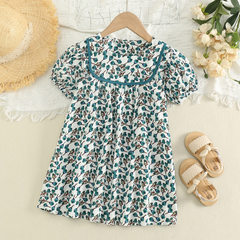 6107 Summer New Girls Dress Floral Green Fresh Skirt Children Internet Celebrity Baby Fashionable Dress