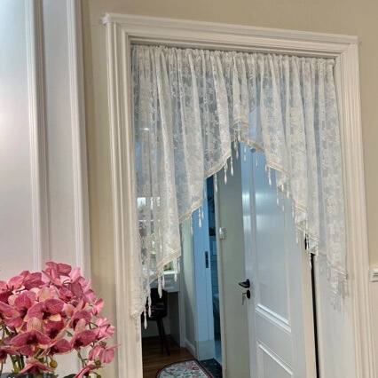 Light Luxury French-Style Lace Beaded Half-Door Curtain, Arched Door Triangular Short Curtain, Balcony Kitchen Decorative Partition Curtain Light Luxury French-Style Lace Beaded Half-Door Curtain, Arched Door Triangular Short Curtain, Balcony Kitchen Decorative Partition Curtain