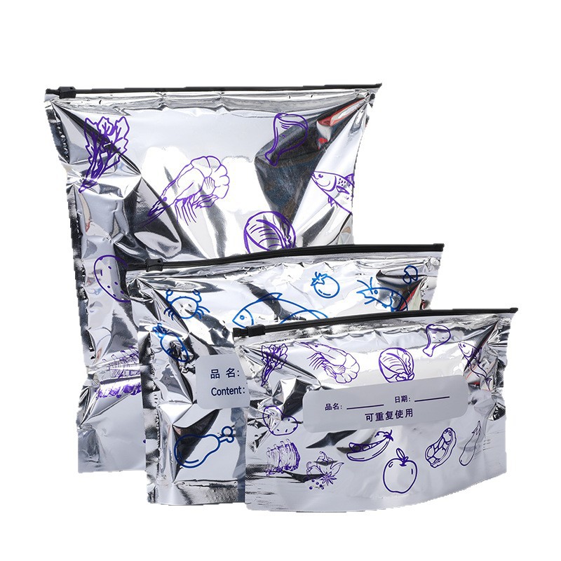 Bolsa de sellado de aluminio tipo cremallera para almacenamiento de alimentos congelados en refrigerador