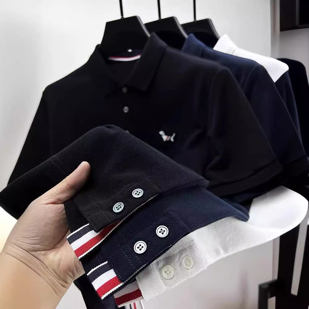 (Hems Split) High-end Clothes Summer Cotton Short-sleeved T-shirt Men's Lapel Trendy Casual Polo Shirt Half-sleeved
