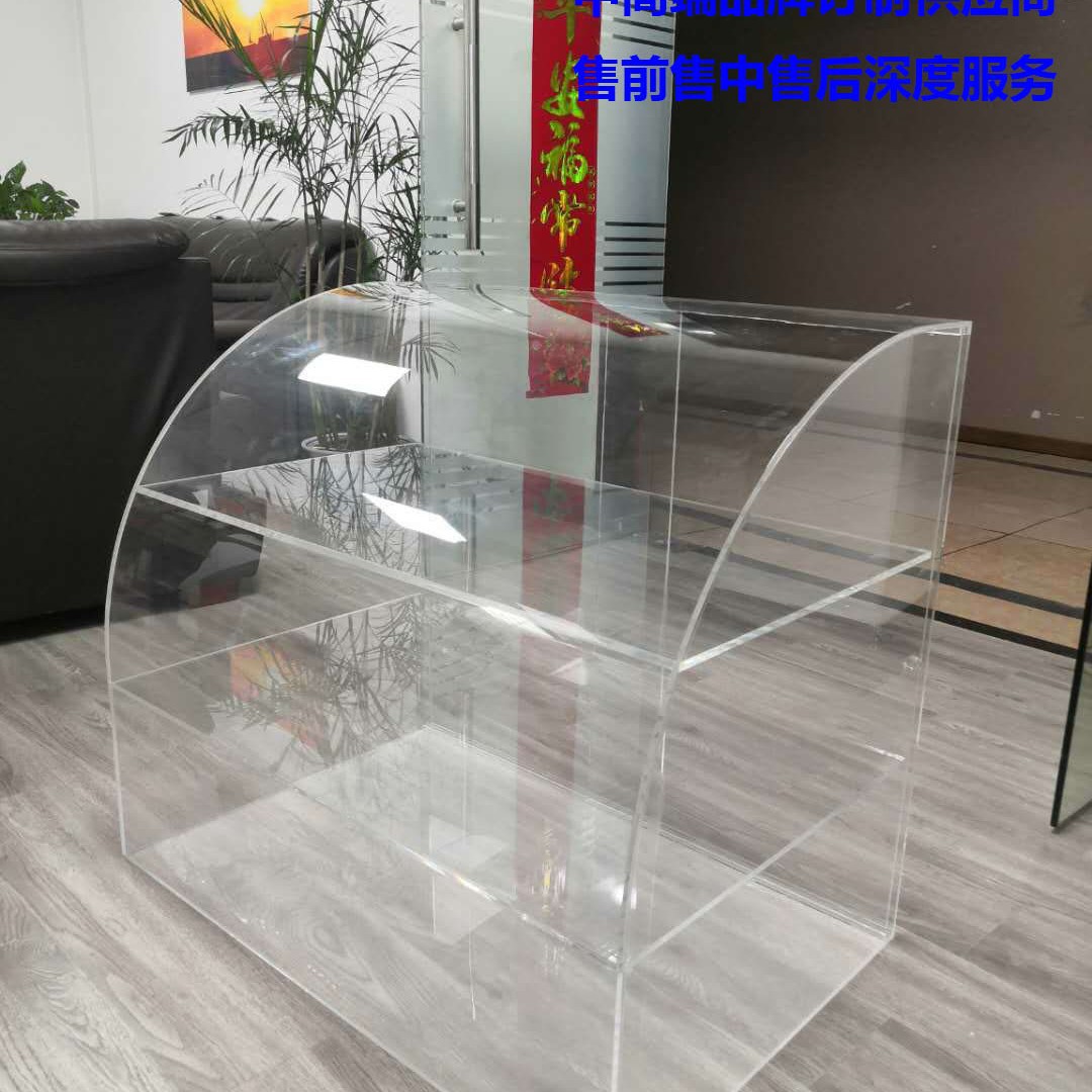 厂家制作亚克力样品展示盒有机玻璃弧面工艺多层展示推拉门带锁