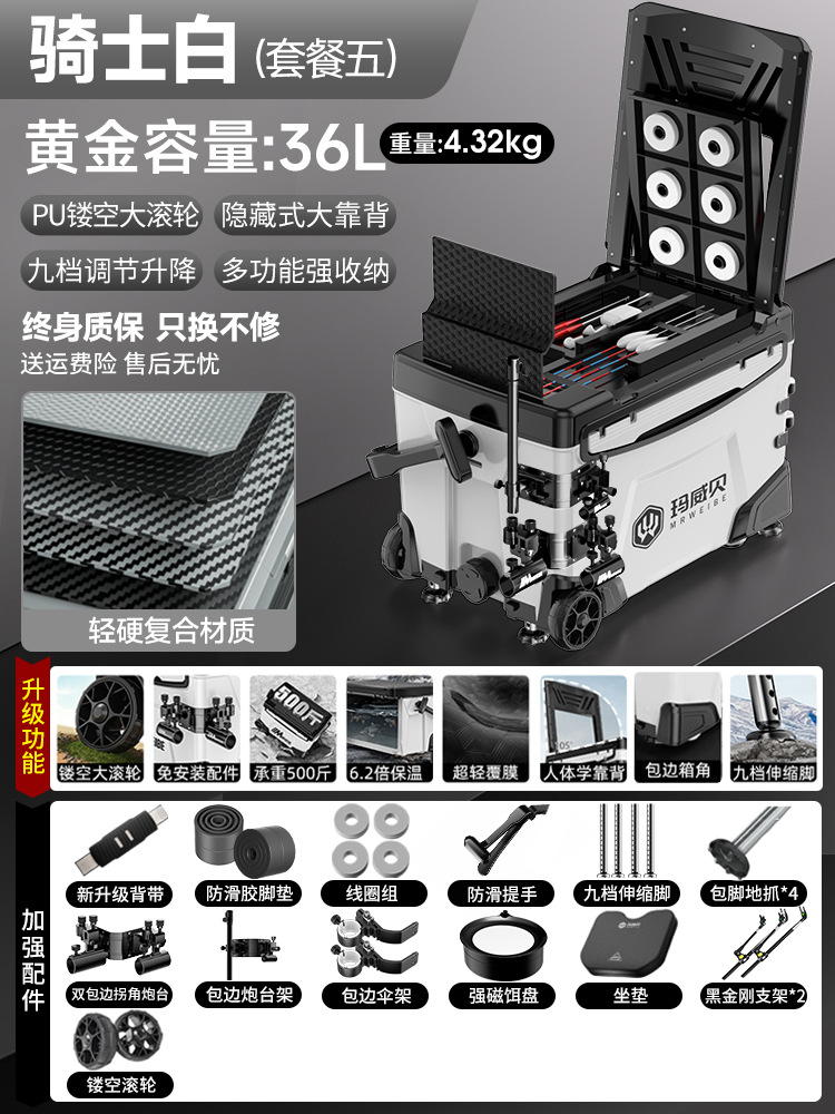 Caja de pesca completa nueva caja de pesca multifuncional ultra ligera de 36 litros, caja de pesca especial de pesca de Taiwán, caja de pesca salvaje, equipo de pesca.