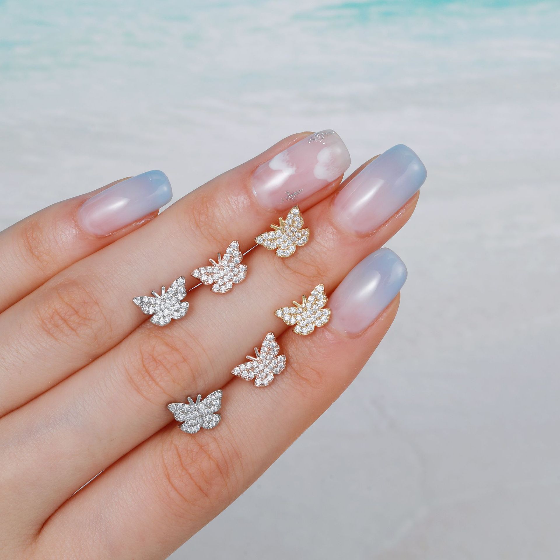 Fashion Butterfly Brass Inlay Zircon Ear Studs 1 Piece