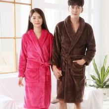 加厚法兰绒睡袍情侣家居服浴袍男女士秋冬季珊瑚绒浴衣长款加绒