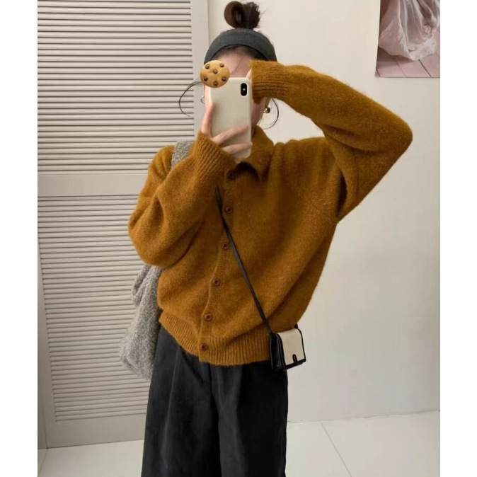 秋冬纯色慵懒高领毛衣开衫外套女2025新款气质短款长袖针织衫上衣