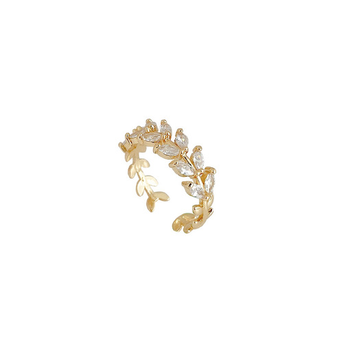 Open adjustable zircon leaf ring for women ins trendy fashion simple personalized design index finger ring bracelet