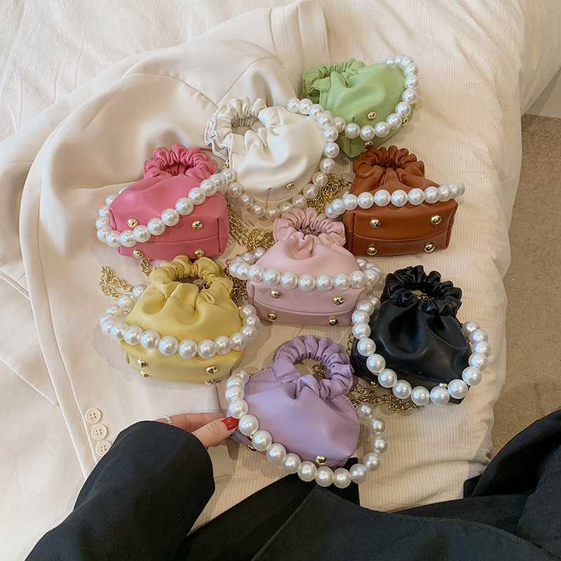 255g Weight Beading, Pearls Fashion Element Clasp Frame Closure Type Top Handle, Chain Strap Type Crossbody Bag Bags Type Casual, Daily, Shopping Occasion Pu Leather Material Solid Color Pattern All Seasons Season Kid'S Gender Cute Style Bucket Shape Kid'S Pu Leather Solid Color Cute Beading Pearls Bucket Clasp Frame Crossbody Bag 6