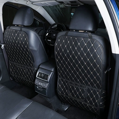 Car seat back anti-kick pad, full coverage rear seat anti-kick protector (Chair back anti-kick pad) - black-with-white-lines-full-coverage-single-piece