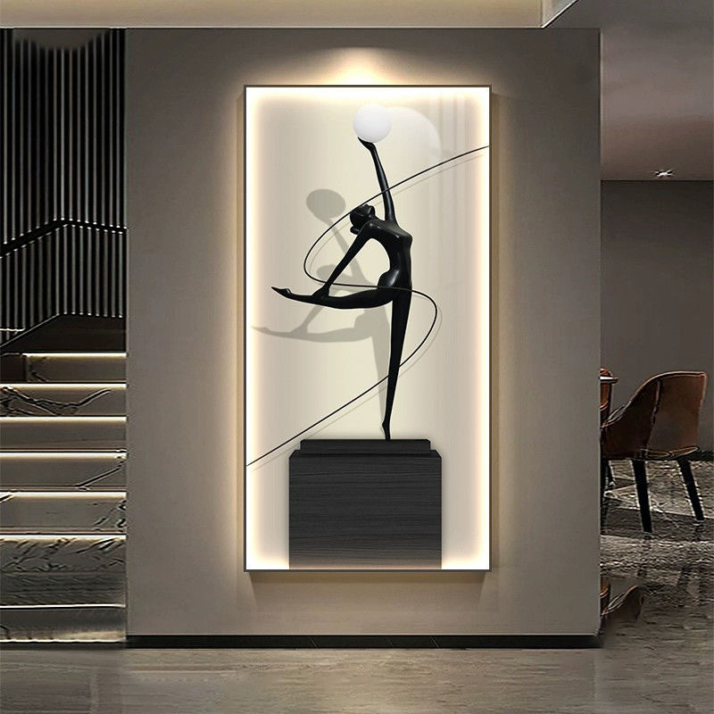 Casual Modern Entrance Hall Decorative Painting Abstract Character Living Room Corridor Aisle Hanging Painting Vertical Led Light Painting