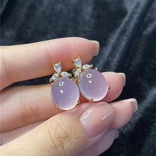 Authentic Violet Chalcedony Earrings Ear Drop Earrings Ice through New Fashion 925 Sterling Silver Rose Yellow White Golden Summer genuine goods