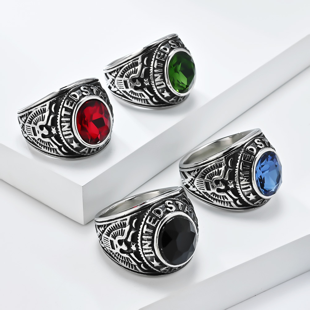 European and American Popular Jewelry Us Marine Corps Bald Eagle Titanium Steel Ring Men's Gemstone Eagle Index Finger Ring