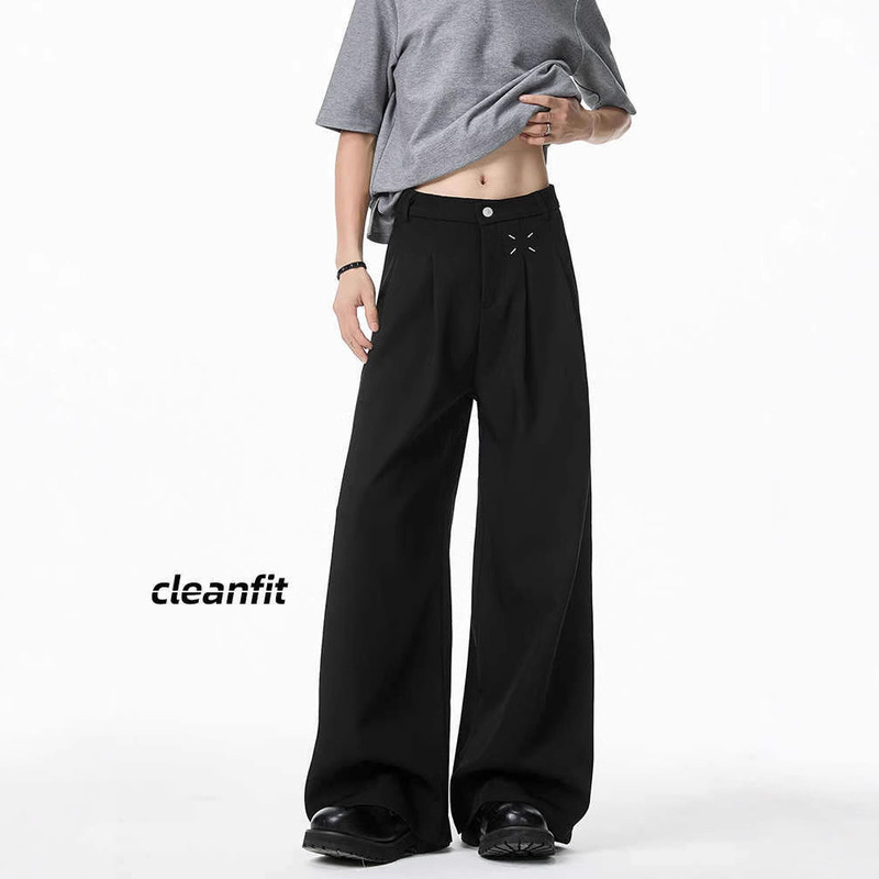 American Style cleanfit Black Pants Men's Spring and Autumn Straight Loose Dagging Casual High-end Wide-leg Pants for Men