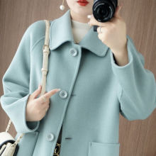 羊毛双面呢中老年妈妈大衣女士秋冬气质韩版娃娃领大码女装外套穿