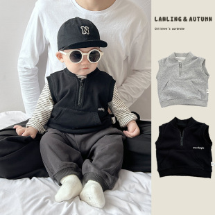 Boys' Spring and Autumn New Korean Style Handsome Vest for Baby Boys, Trendy Outerwear Vest, Casual Stylish Top for Infants