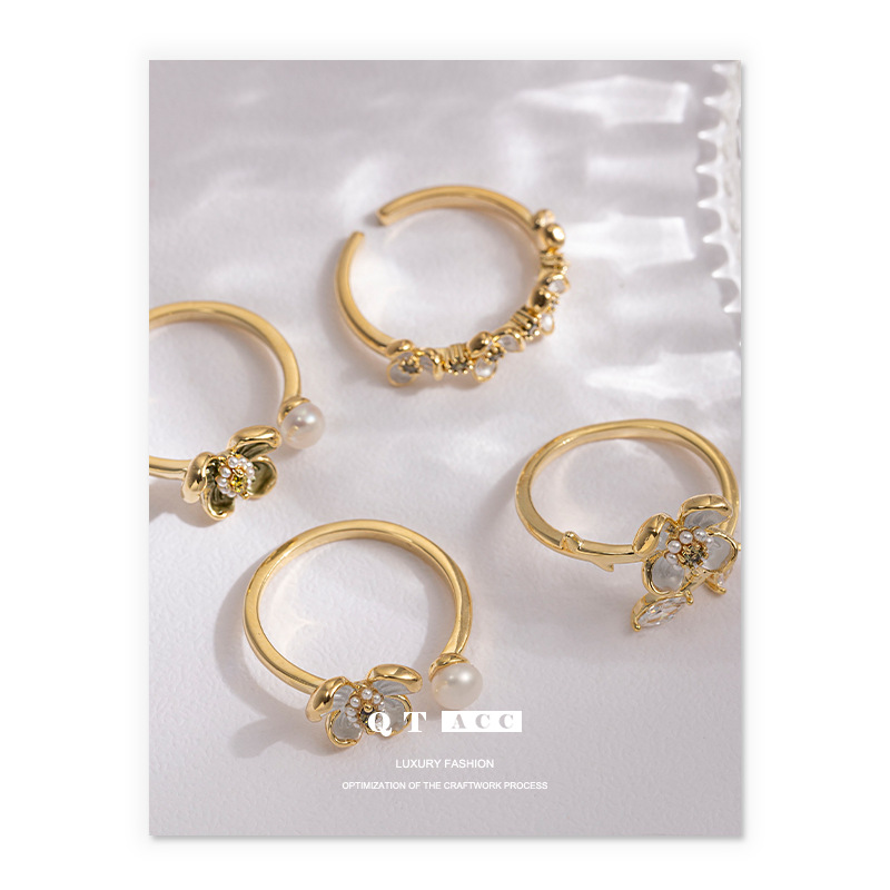 Moda transfronteriza, todo fósforo, lujo ligero, anillo de circón de alta gama, nicho, personalidad de verano simple, tendencia, flores, mujer clásica image 1