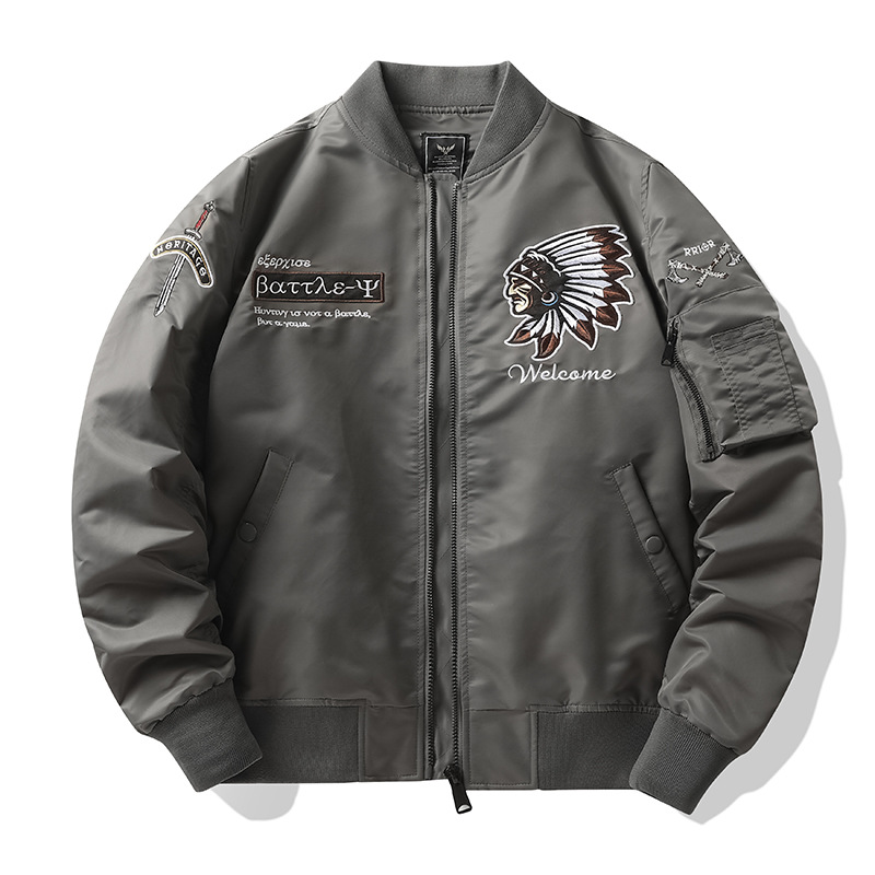 Men's clothing Jacket men's spring and autumn retro stand collar loose casual long sleeve workwear pilot jacket baseball jacket men_voghion.com