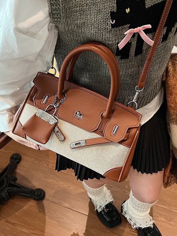Retro portátil; bolsas de mano de mano de la mujer de comercio exterior transfronterizo al por mayor nuevo lino empalmado de hombro