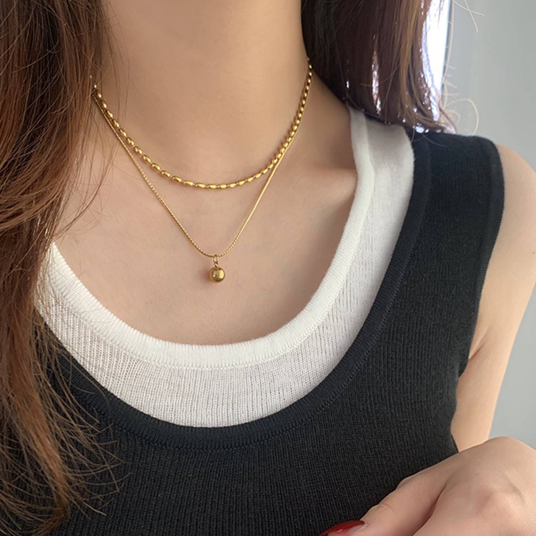 Double Layer Bead Stacking Necklace For Women Minimalist Style_voghion.com