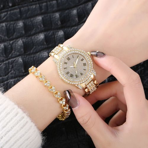 Foreign trade new women's watch full of stars and diamonds women's watch bracelet watch two-piece set gift watch Roman watch