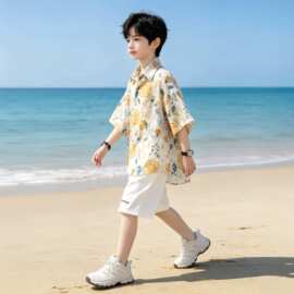 男童夏季短袖套装2026新款中大儿童夏装薄款出游凉感度假沙滩服