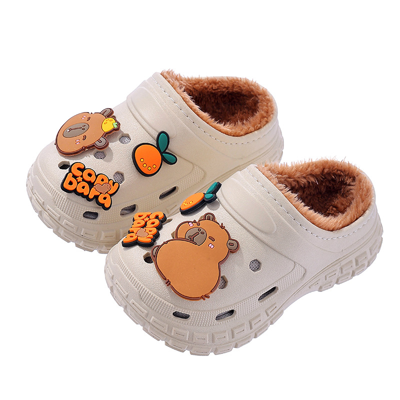 Zapatillas de algodón para niños Capibara, invierno para niños, niñas y niños, calentamiento y veludo impermeable, padres e hijos, niños, zapatos de algodón.