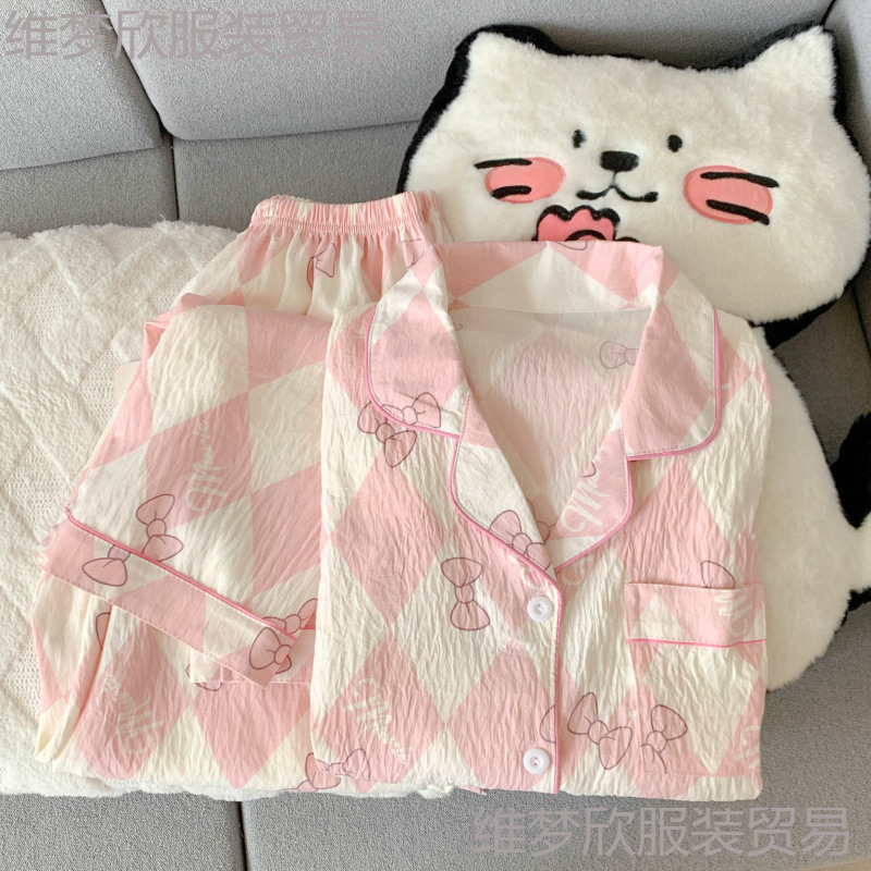 云朵棉秋季新款睡衣女长袖翻领卡通甜美可爱高级网红风家居服套装|undefined