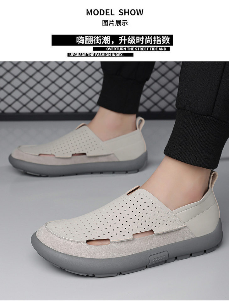 Dép sandal nam lỗ thoáng khí đế mềm kiểu lười — Màu be, Màu kaki chi tiết 13