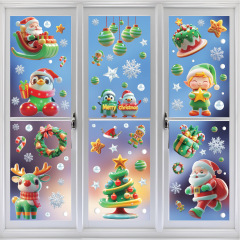 クリスマス装飾ガラス扉ステッカークリスマスツリー雪だるま窓花窓ステッカー静電ステッカー新年雰囲気シーンアレンジ