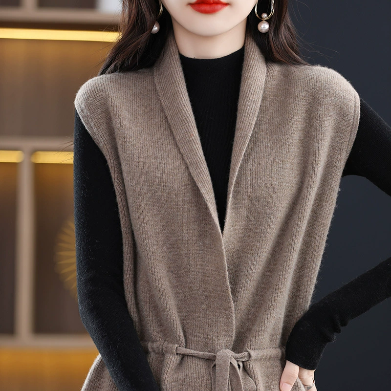 Женский шерстяной вязаный жилет, новинка осени-зимы 2025 года, свободный кардиган, верхняя одежда