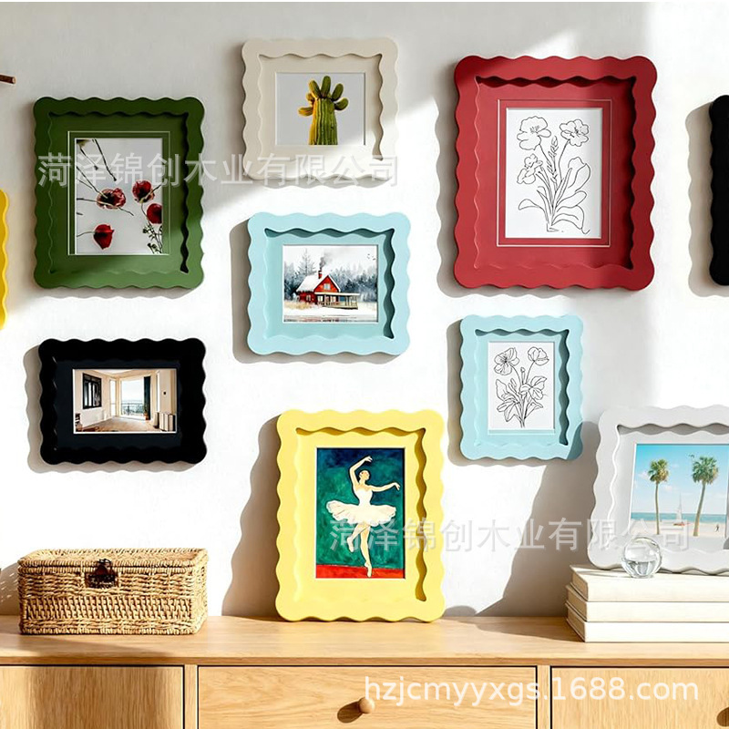 Ins Style Wavy Edge Wooden Photo Frame Amazon New Product Desktop Creative Photo Frame Can Be Hung on the Wall or Placed on the Table