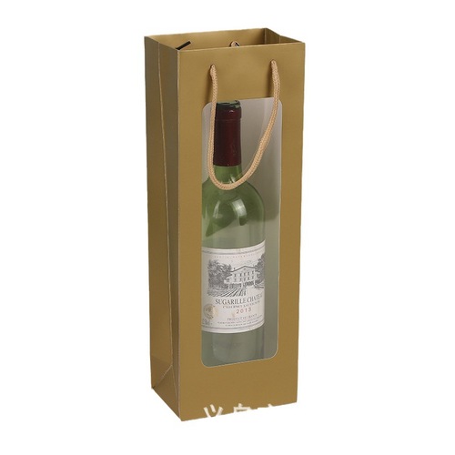 New Style Display Red Wine Bag with Window, Transparent Handle Gift Bag, Rectangle Flower Bouquet Packaging Bag, Handover Gift Bag