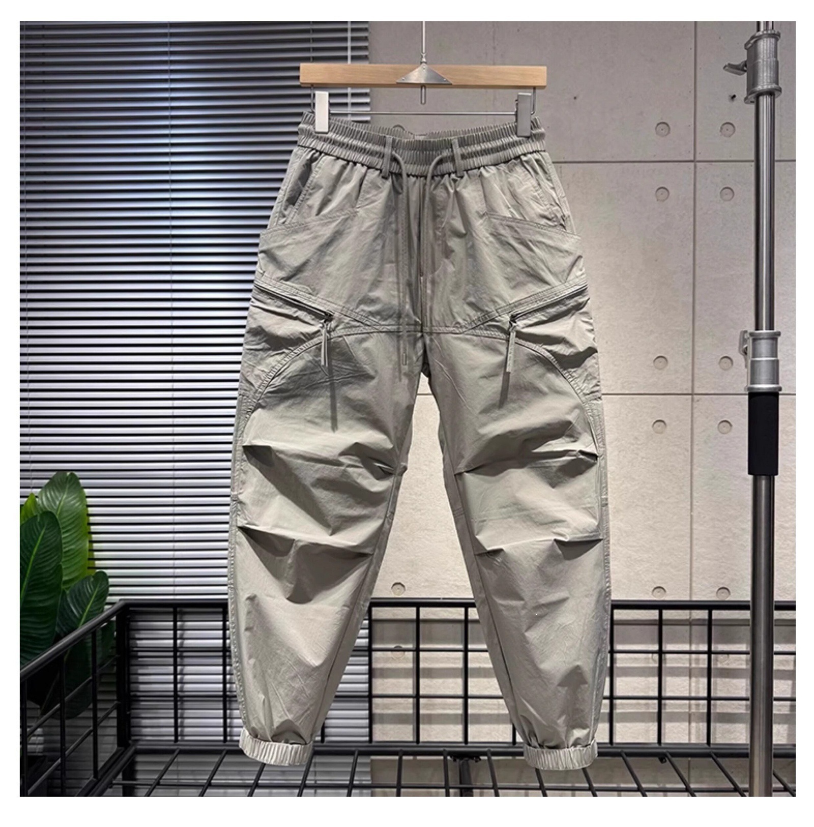 Men's Casual Zippered Multi Pocket Pants Trendy Versatile Drawstring Cuff Style Cool Stylish Quick Drying Cargo Outdoor_viptrois.com