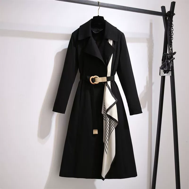 Длинное осеннее пальто-т trench coat, куртка, до середины длины, западный стиль, плюс размер, свободный крой, яркий запоминающийся стиль